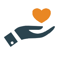 Symbolische Darstellung von Zuwendung: Eine offene Handfläche mit einem schwebenden Herz darüber.